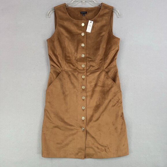 Talbots Dress Womens 2 Tan Tobacco Faux Suede Button Front Academia Quiet Luxury - Picture 2 of 14